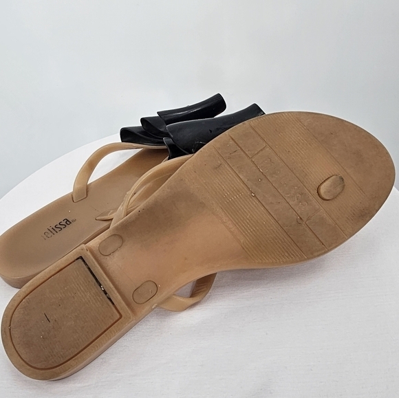 Melissa‎ Nude HARMONIC BOW III sandals black bow flat flip flops Size 6.5 - Picture 4 of 4